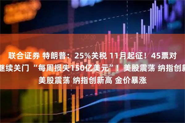 联合证券 特朗普：25%关税 11月起征！45票对50票 美政府继续关门 “每周损失150亿美元”！美股震荡 纳指创新高 金价暴涨
